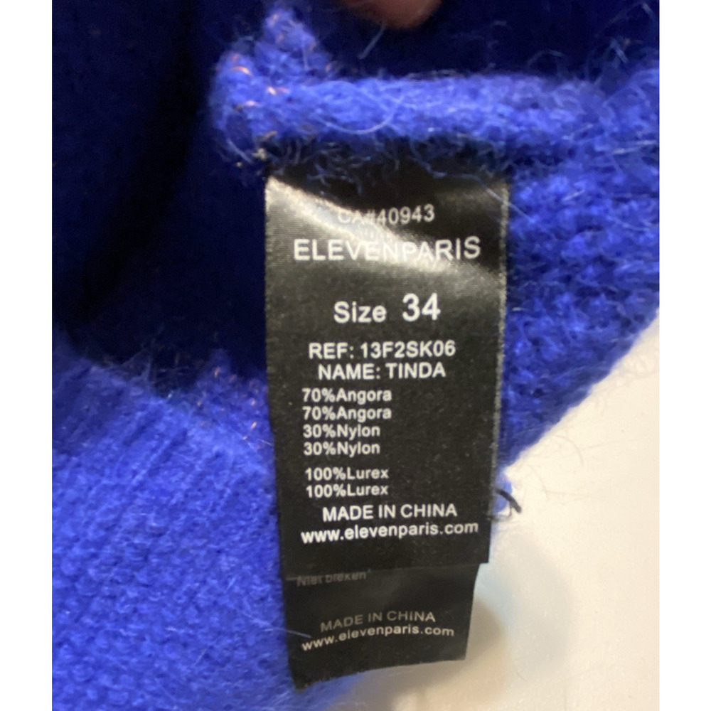 Eleven Paris Skirt Womens Size 4 Blue Angora Pull On Stretch Pencil Bodycon - Picture 5 of 8